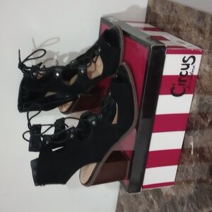 Circus by Sam Edelman, Kiera, Black faux suede, size 9, heeled sandals